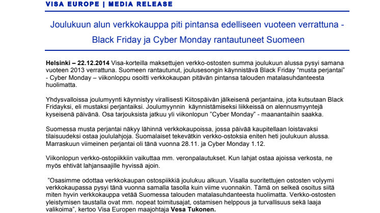 Joulukuun alun verkkokauppa piti pintansa edelliseen vuoteen verrattuna - Black Friday ja Cyber Monday rantautuneet Suomeen