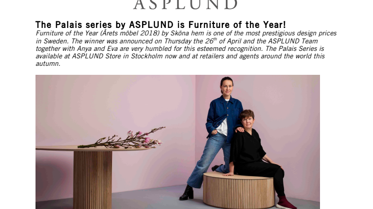 The Palais series by ASPLUND is Furniture of the Year!
