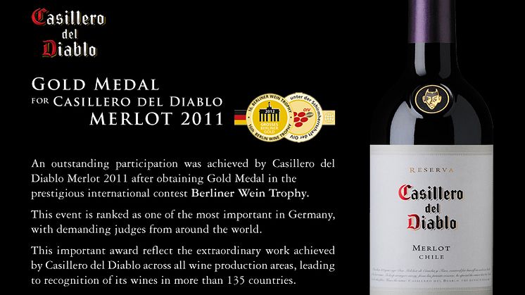 Guldmedalj till Casillero del Diablo Merlot 2011
