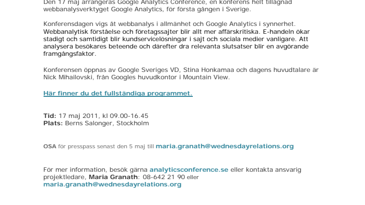 Pressinbjudan: Premiär för Google Analytics Conference i Sverige