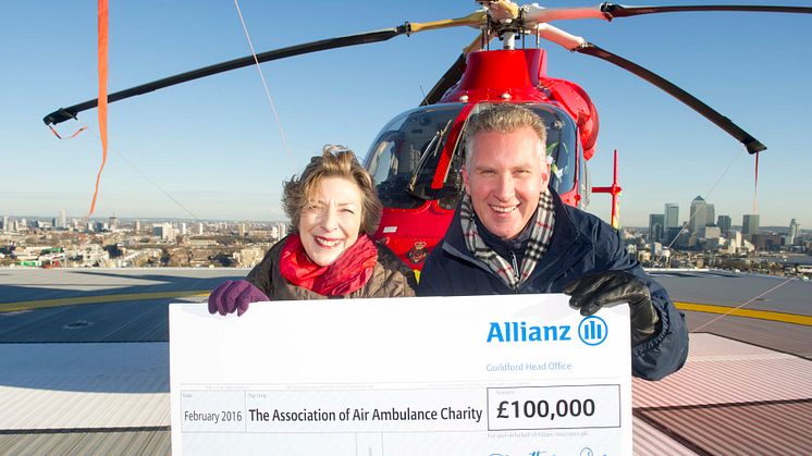 Jon Dye, CEO, Allianz UK, presented Liz Campbell, Chairman of the AAAC with a cheque for £100,000.