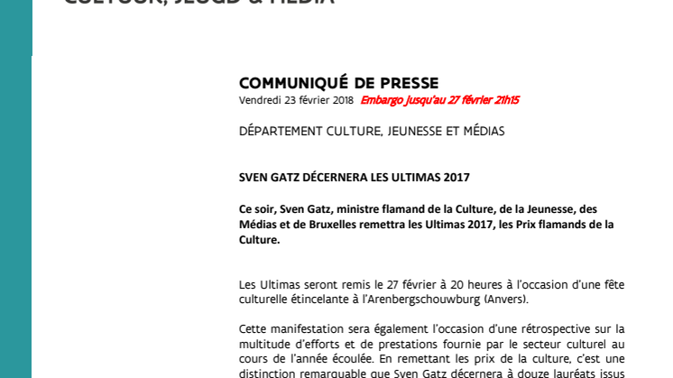 COMMUNIQUÉ DE PRESSE - ULTIMAS2017