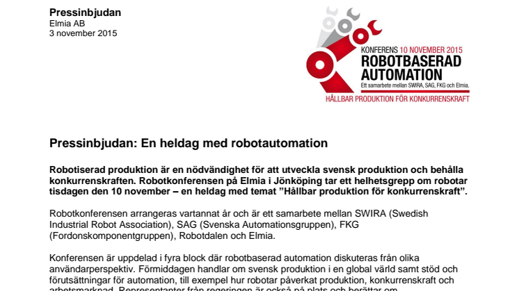 Pressinbjudan: En heldag med robotautomation