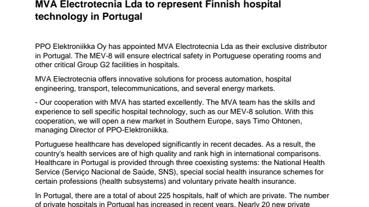 Press Release_MVA Electrotecnia Lda to represent Finnish hospital technology in Portugal.pdf