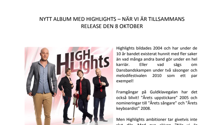 Dansbandet Highlights släpper CD "När vi är tillsammans"