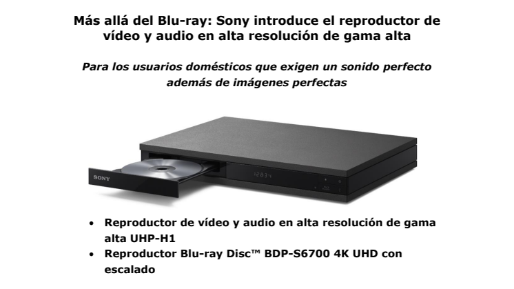 Más allá del Blu-ray: Sony introduce el reproductor de vídeo y audio en alta resolución de gama alta