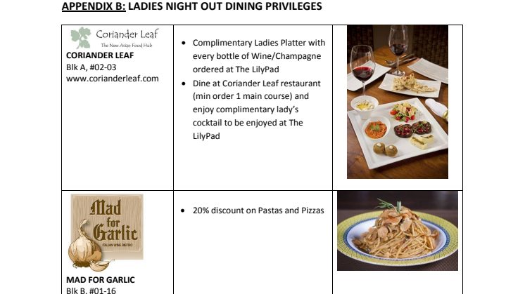 Clarke Quay Ladies Night Out Dining Privileges