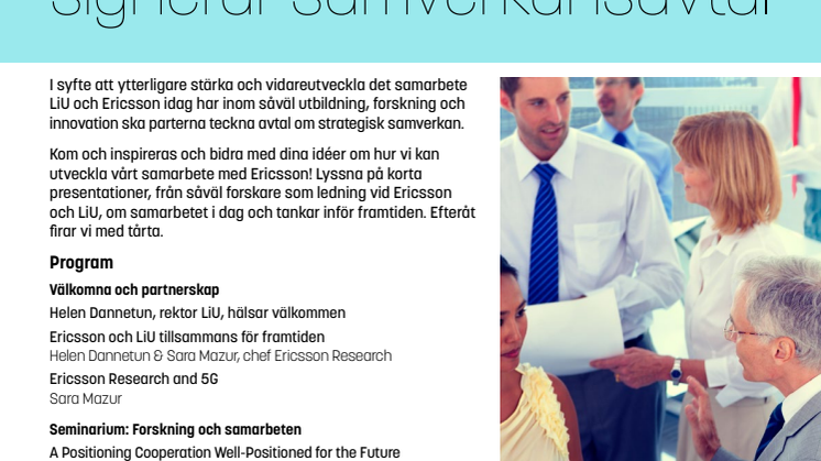 Pressinbjudan:  Ericsson och Linköpings universitet knyter fastare band