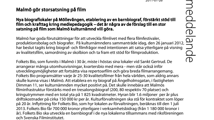 Malmö gör storsatsning på film
