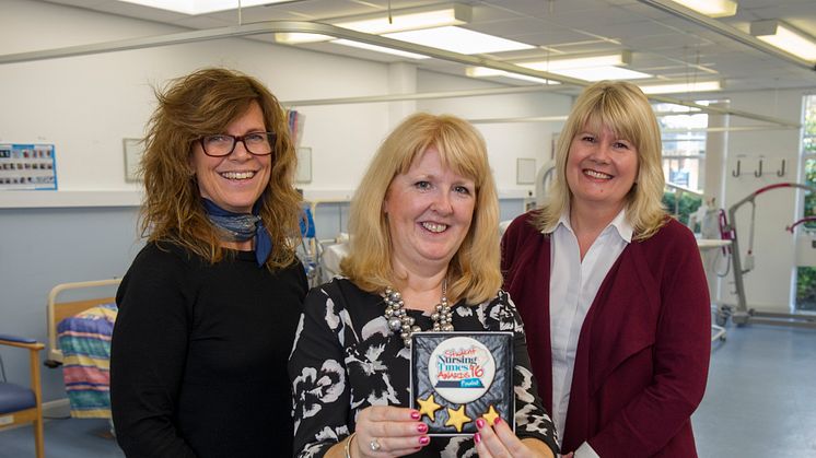 L-R: Shortlisted student Sarah Morey with Northumbria University nursing academics Vanessa Gibson (Teaching Fellow) and Debbie Porteous (Principal Lecturer)