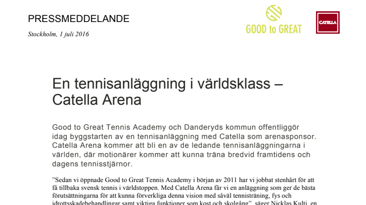 En tennisanläggning i världsklass – Catella Arena