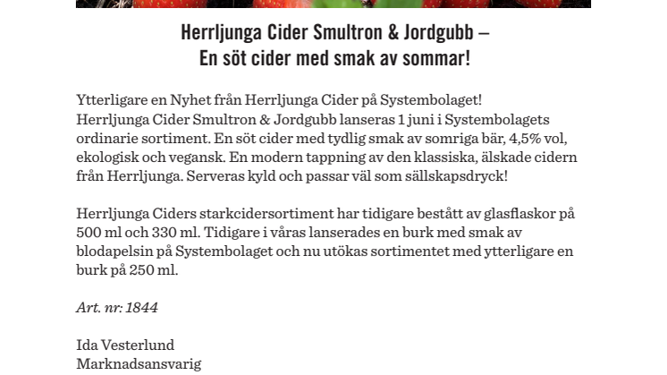 Herrljunga Cider Smultron & Jordgubb –  En söt cider med smak av sommar!