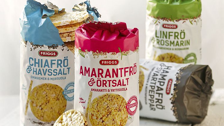 Amarantfrö och Örtsalt - nyhet i Friggs serie majskakor med superfrön