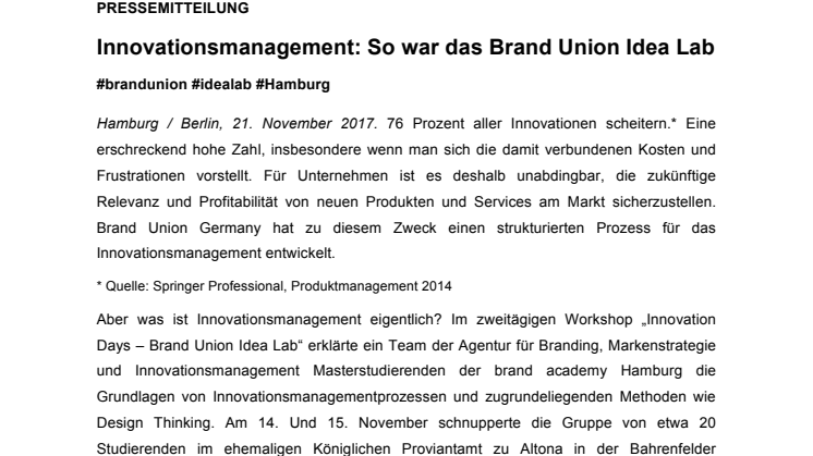 Innovationsmanagement: So war das Brand Union Idea Lab  