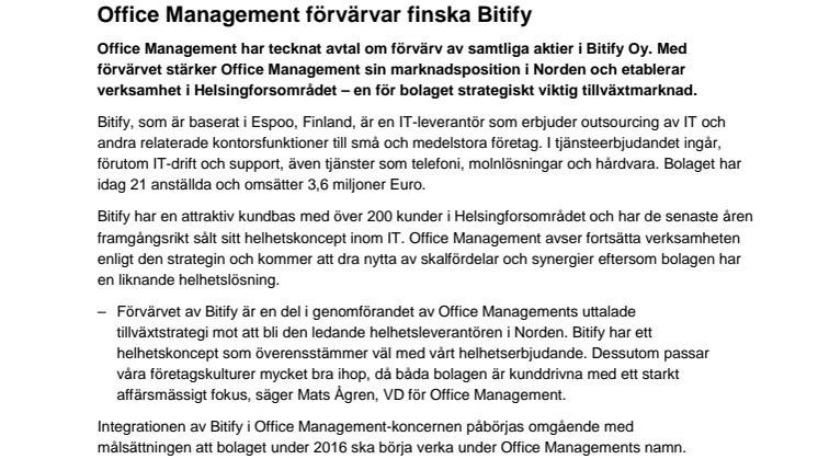 Office Management förvärvar finska Bitify