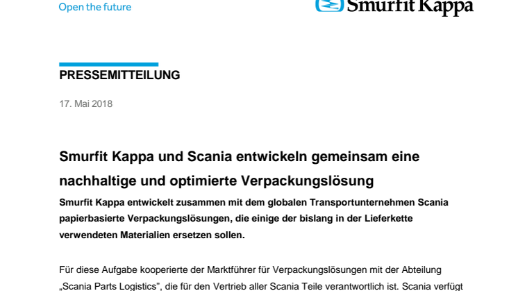 Kooperation zwischen Scania und Smurfit Kappa