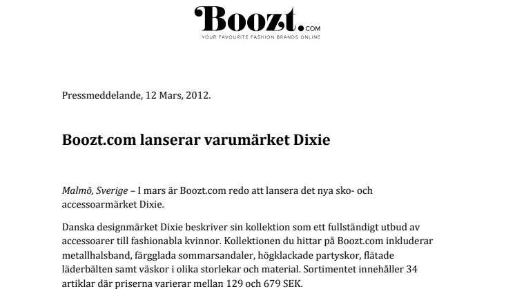 Boozt.com lanserar varumärket Dixie 