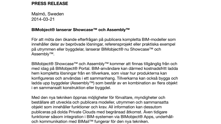 BIMobject® lanserar Showcase™ och Assembly™