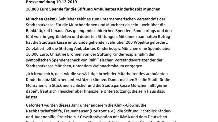 10.000 Euro Spende für die Stiftung Ambulantes Kinderhospiz München