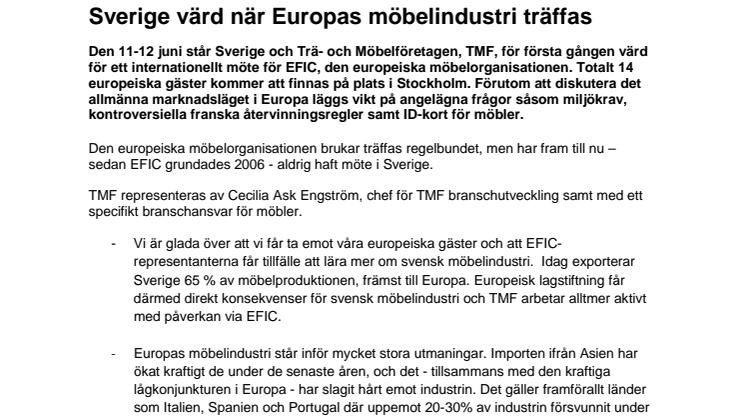 Sverige värd när Europas möbelindustri träffas