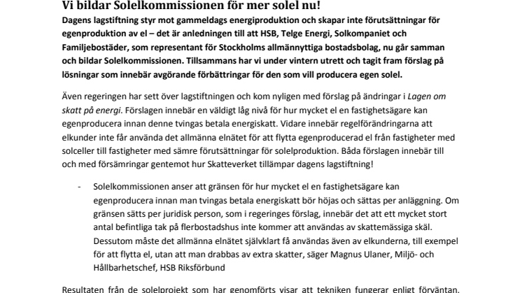 Vi bildar Solelkommissionen för mer solel nu!