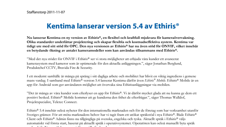 Kentima lanserar version 5.4 av Ethiris