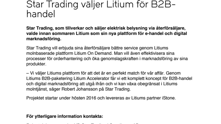 Star Trading väljer Litium för B2B-handel