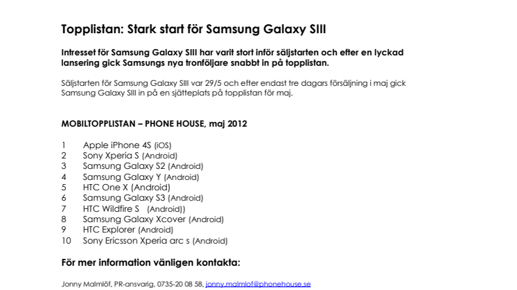 Topplistan: Stark start för Samsung Galaxy SIII