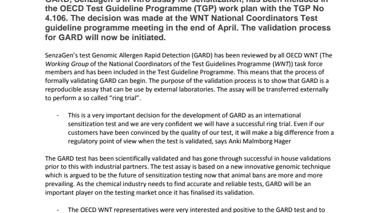 GARD approved for validation within the OECD