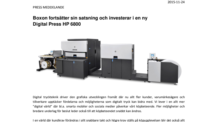 Boxon fortsätter sin satsning och investerar i en ny Digital Press HP 6800