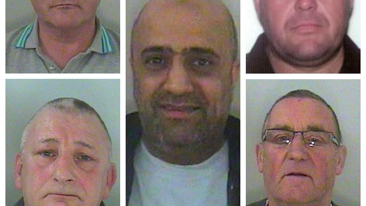 Members of the criminal network (clockwise from left to right) Wayne Brown, Lee Foster, Keith Allen, James Willmott and Iqbal Haji (centre)