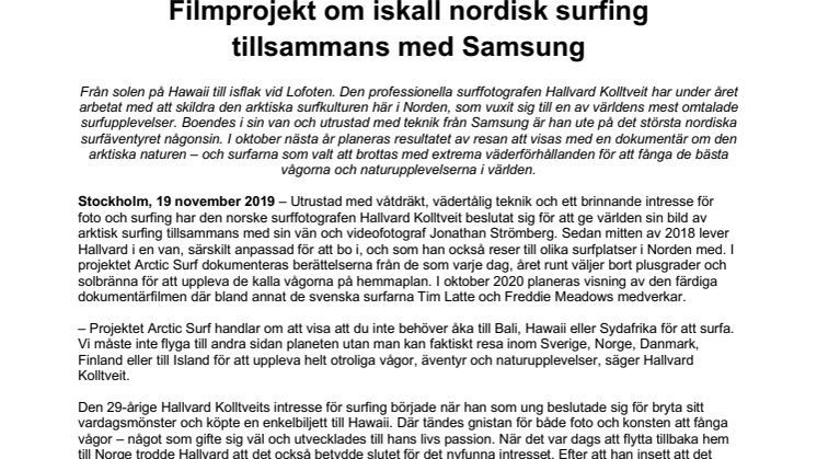 Filmprojekt om iskall nordisk surfing tillsammans med Samsung