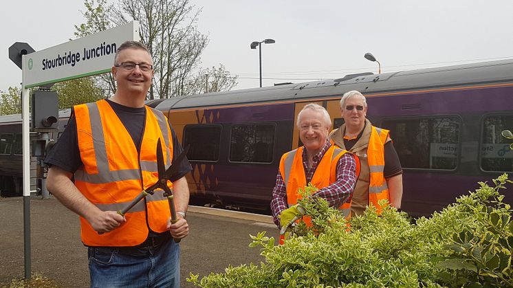 Friends of Stourbridge Stations chairman Phil Tonks (left) with some of the volunteers from the group