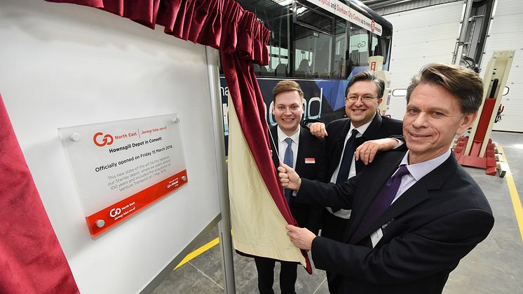 L-R - Martijn Gilbert (MD at Go North East), Cllr Simon Henig (Leader of Durham County Council) and David Brown (Group Chief Executive of Go-Ahead Group)