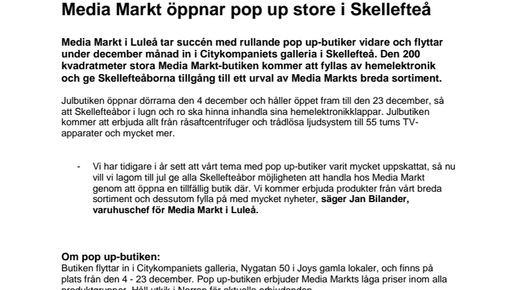 Media Markt öppnar pop up store i Skellefteå