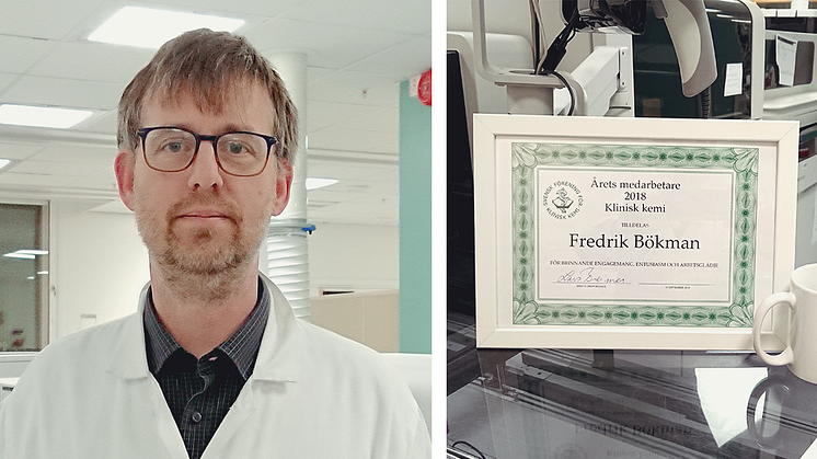 Fredrik Bökman har mottagit priset ”Årets medarbetare 2018 inom klinisk kemi”. 