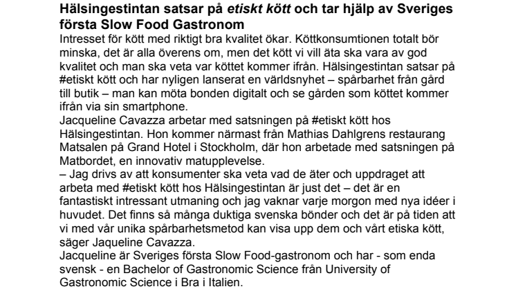 Hälsingestintan satsar på #etisktkött och tar hjälp av Sveriges första Slow Food Gastronom