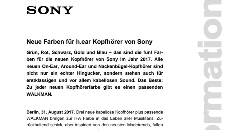 Neue Farben für h.ear Kopfhörer von Sony