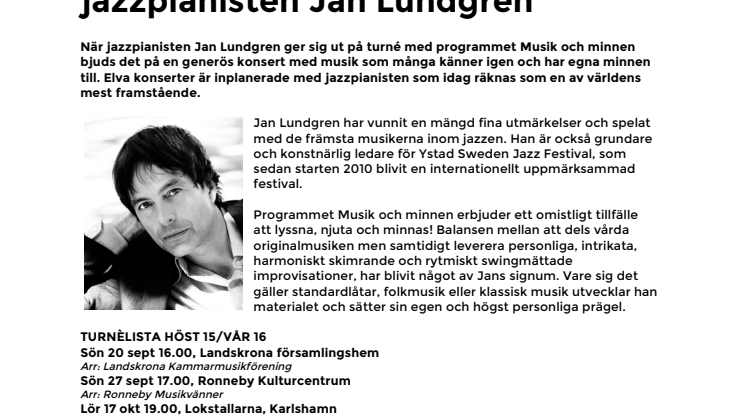 Musik och minnen med jazzpianisten Jan Lundgren