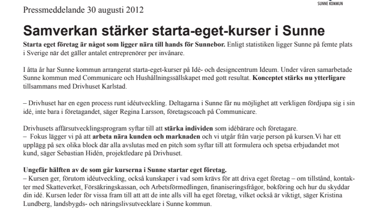 Samverkan stärker starta-eget-kurser i Sunne