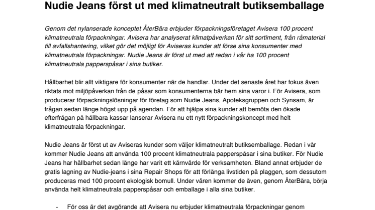 Svensk denimjätte först ut med klimatneutralt butiksemballage