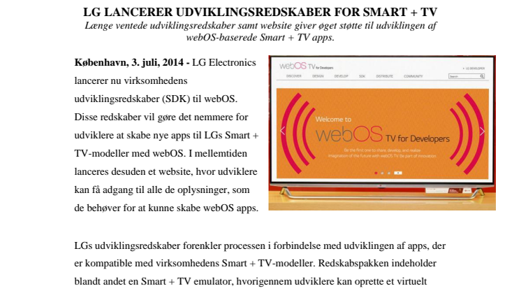 LG LANCERER UDVIKLINGSREDSKABER FOR SMART+ TV