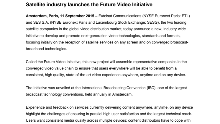 Satellite industry launches the Future Video Initiative