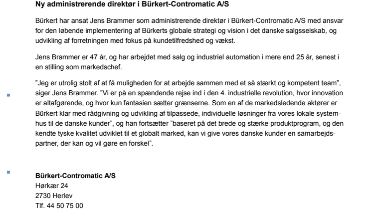 Ny administrerende direktør i Bürkert-Contromatic A/S