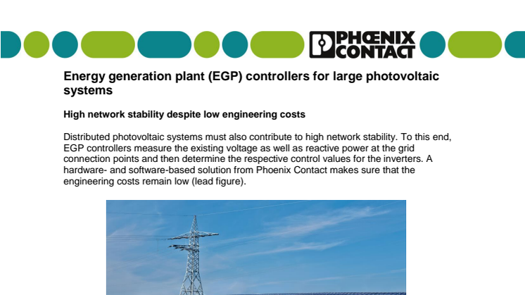 Energy generation plant (EGP) controllers for large photovoltaic systems