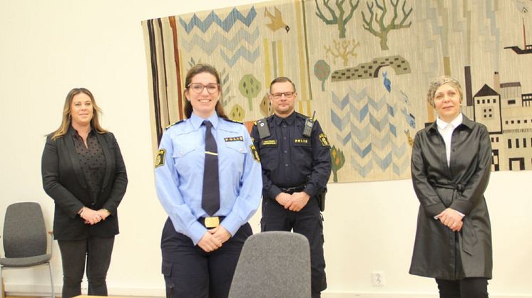 Jenny Önnevik, kommunalråd (S), Louise Englund, chef för lokalpolisområde Karlshamn, Max Staude, kommunpolis och Sanja Vojnikovic, säkerhetsskyddschef i Bromölla kommun.