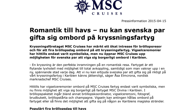 Romantik till havs – nu kan svenska par gifta sig ombord på kryssningsfartyg