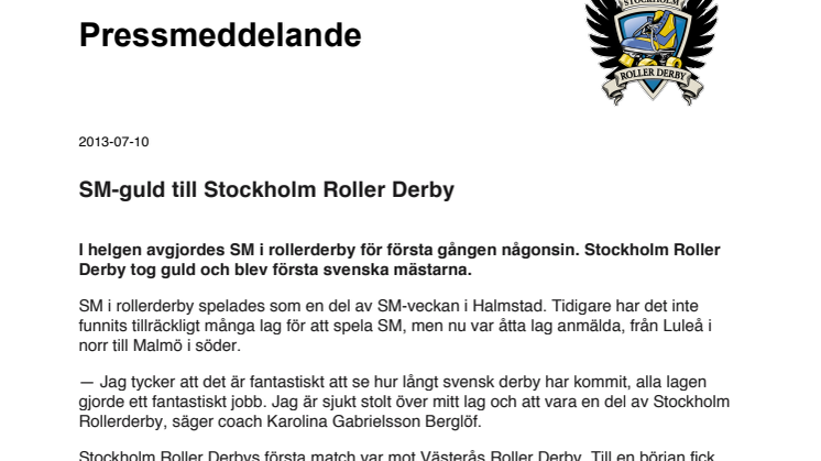 SM-guld till Stockholm Roller Derby