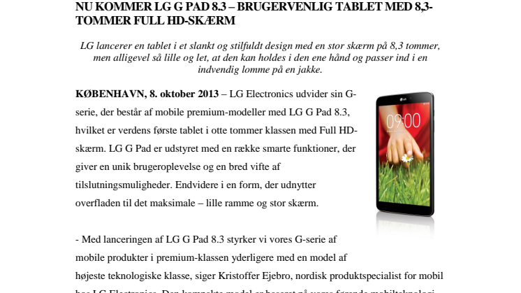 NU KOMMER LG G PAD 8.3 – BRUGERVENLIG TABLET MED 8,3-TOMMER FULL HD-SKÆRM