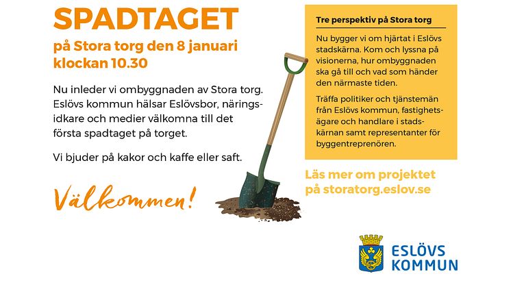 Inbjudan första spadtaget på Stora torg 8 januari 